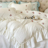 Qfdian Lace Bedding Set for Girls, Princess Duvet Cover with Sheet, Soft Washed Cotton, French Romantic Home Textiles, Elegant and Soft