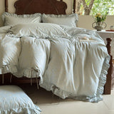 Qfdian 100% Cotton Pastoral Floral Print Ruffles Bow Princess Bedding Set Queen King Duvet Cover Set Bed Sheet/Fitted Sheet Pillowcases