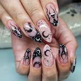 Qfdian  Y2K Star Press on Nails Gradient Black Fake Nails Medium Length Square False Nails Moon Designs for Women Girls Party Daily Use