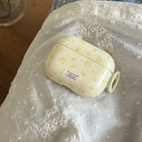 Qfdian Korea Cute Full Yellow Flower Gloss Soft Protection Case For Apple AirPods 1 2 3 4 Pro 2 Cover Shockproof Funda With Keychain