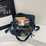 Qfdian Large Capacity Canvas Shoulder Bags Butterfly Denim Casual Totes New In 2025 Leisure Or Travel Bags Lady Sweet Packages Women