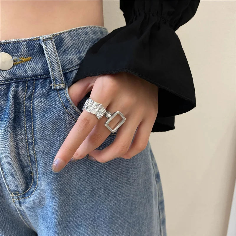 Fashion Silver Color Finger Rings Set for Women Hot Sale Creative Simple Irregular Geometric Party Jewelry Gift