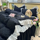 Qfdian Korean Bedding Set Luxury Quilt Cover Pillowcase Flat Bed Sheet Skirt Fitted Sheet Girl Princess Ruffle Home Textile Christmas