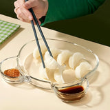 Qfdian  Glass Divided Serving Plate with Sauce Compartment Shell Design for Dumplings Desserts Seafood Sharing Dish Microwave Safe Gift