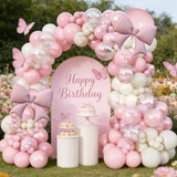 Qfdian  105Pcs Pink Bow-Themed Balloon Arch Set, 21inch Pink Bow Foil Balloons Paired with Pink Pearlescent White Latex Balloons, Ideal for Wedding, Birthday, Anniversary, Bridal Shower Party Decorations