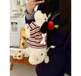 Qfdian Japanese Fluffy Cartoon Striped Dog Shoulder Bag Kawaii Sweet Fashion Women's Handbags Y2k Aesthetic Cute Crossbody Bags Trendy