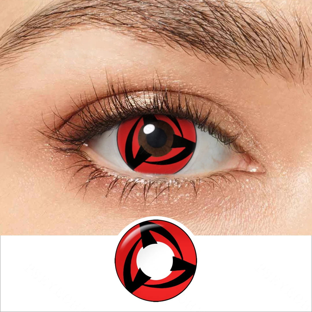 Qfdian（0~-6.00）Cosplay Contact Prescription Lenses White Out Mangekyou Sharingan Eye Contacts with Diopters for Myopia Anime Accessori