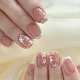 Qfdian 24Pcs Gradient White Fake Nail Short Square Ballet Simple False Nails Press on Wearable Nude Nails Art Full Cover Manicure Tips