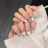 Qfdian  10pcs Cat Eye Handmade Press on Nails Almond Glue on Nails Glitter Diamond Butterfly Acrylic Fake Nail French Tip False Nail Art