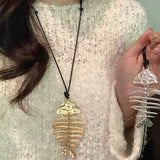 Qfdian  Punk Metal Fish Pendant Adjustable Black Leather Rope Chain Necklace For Men Women Couple Fashion Charm Accessory Accessories