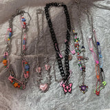 Qfdian Vintage Y2k Pink Pin Bead Choker Necklace For Women Egirl Kpop Trend Jewelry Gift Goth Harajuku EMO 2000s Unusual Accessories K