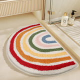 Qfdian  Ins Style Rainbow Bathroom Floor Mat Shower Room Absorbent Foot Mat Bathroom Door Mat Semi-circle Non-slip Bath Carpet