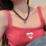 Qfdian Vintage Y2k Pink Pin Bead Choker Necklace For Women Egirl Kpop Trend Jewelry Gift Goth Harajuku EMO 2000s Unusual Accessories K