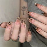 Qfdian  24PCS Fake Nails French Women Press Nails, Small Fresh Short Nails Removable Artistic Wearing Nails.
