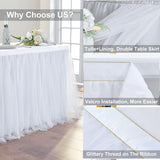 Qfdian  White Sheer Table Skirt, Rectangular Round Table, 2-Layer Pleated Sheer Skirt Decoration, Wedding Birthday Party, Baby Shower, Cake, Dessert Table