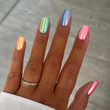 Qfdian 24Pcs Aurora Fake Nail with Glue Mid-length Square Head Design False Nails Simple Fashion Press on Nails Full Cover Nail Tips