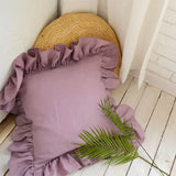 Qfdian 100% Linen Ruffle Pillowcases Breathable Durable Textured Home Decor Sofa Bed Chair Pillows Cover Living Room Couch Ornament