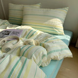 Qfdian  Nordic Bedding Set Pure Cotton Striped Duvet Cover Set Soft Flat Sheet Single Queen Size Double Bed Sheet Set For Bedroom Decor