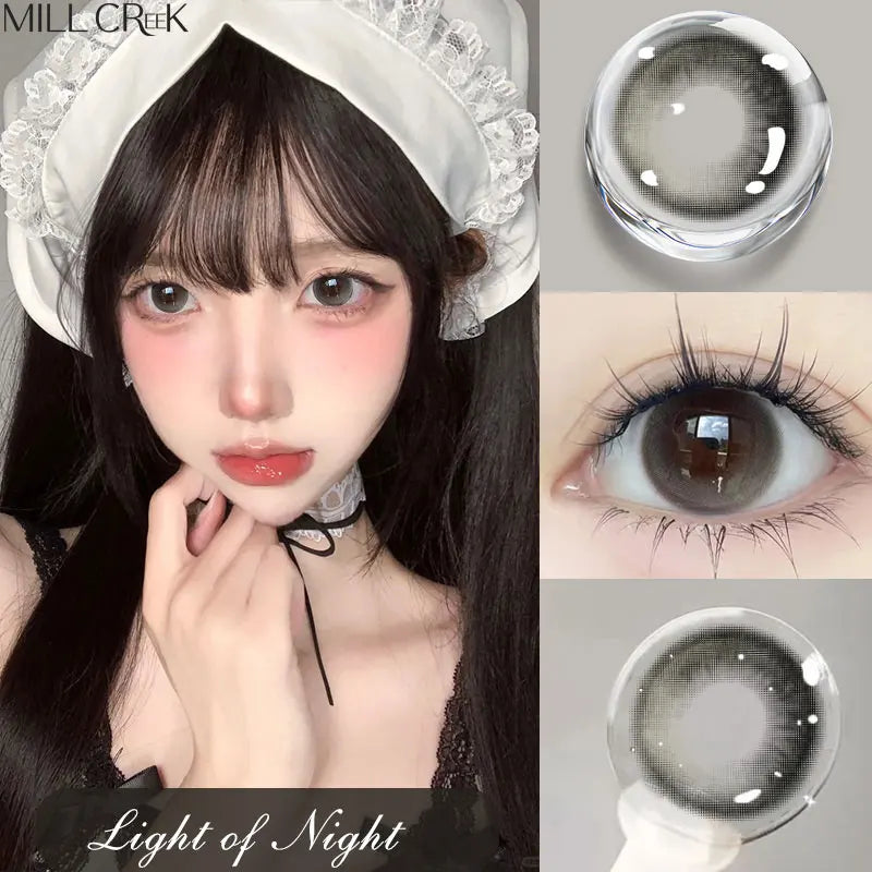 Qfdian 2Pcs Natural Gray Colored Contact Lenses Yearly Brown Makeup Pupils Lens for Eyes High Quality Soft Contact