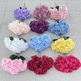 Qfdian  5 Heads Hydrangea Bouquet Silk Artificial Flowers for Party Wedding Living Room Decoration Accessories Home Decor Fake Flowers