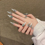 Qfdian Handmade Press on Nails Shiny Pink Cat Eye Fake Nails for Women Girl Wearable Glitter Full Crystal Design False Nail Tips