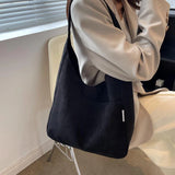Qfdian Fashion Women's Tote Bag Corduroy Simple Casual Large Capacity Designer Handbags for Women Travel Solid Shopper Bag