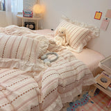 Qfdian  Korean Princess Style Bedding Sets Grand Jacquard Quilt Cover Bedclothes Decor Woman Girls Bedroom Duvet Cover 4pcs