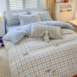Qfdian  ‌100% pure thickened skin friendly cotton four piece set double bed single bed diagonal cartoon duvet set dormitory