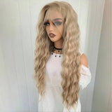 Qfdian Ash Blonde Wig Deep Wave Synthetic Lace Front Wig Long Curly Natural Wavy Colored Hair 13X4 Lace Frontal Wigs for Women Party