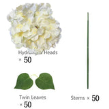 Qfdian 50 PCS Artificial Hydrangea Flowers Silk Hydrangea Heads for Wedding