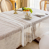 Qfdian  1pc Romantic Lace Table Cloth Embroidered Dining Tablecloths Dustproof Rectangular Coffee Table Cover Wedding Decor Supplies