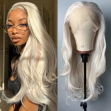 Qfdian Platinum Blonde Wig Long Curly Wavy Synthetic Lace Front Wig Natural Wave Colored Hair 13X4 Lace Frontal Wigs for Women Party