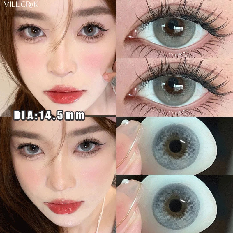 Qfdian 2PCS Yearly Use Colored Contact Lenses for Eye Natural Pupils Grey Contact Lenses Beauty Cosmetics High Quality Lens