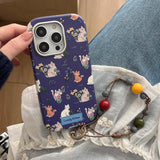Qfdian Ins floral cat cute leather cover for iphone 15pro 16Pro 14promax 13promax 14 13 15 16 pro max colorful chain rope phone case