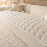 2025 Thick Plush Sofa Cover Cloth Creamy Style Anti Slip Sofa Cushion Solid Color Straight Row Simple Autumn and Winter Style