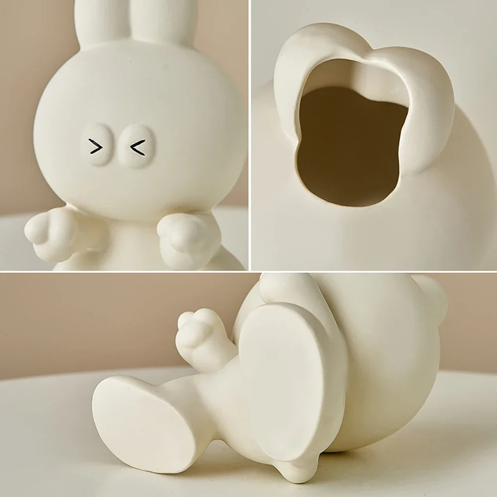 Minimalism Resin Decoration Living Room Porch Study High-grade Wide Mouth Crafts Big Eyes Strange Rabbit Vase