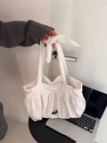 Qfdian Japanese Korean Ins Casual All Match Handbags Simple Dots Bow Office Lady Shoulder Bags Women Y2k Aesthetic Fashion Underarm Bag
