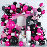Qfdian  Hot Pink Balck Balloons Garland Arch Kit Bright Pink Latex Balloon Wedding Engagement Bridal Shower Party Valentines Decorations