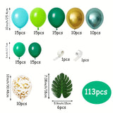Qfdian  113pcs Jungle Theme Balloon Garland Kit,with Sequins Balloons and Faux Leaves,for Outdoor Camping,Jungle Birthday Party,Wedding