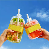 Qfdian  2-in-1 With Straw Water Bottle Ice Cube Silicone Tray Food-grade Ice Make Pressing Mould Ice Drink Cup Outdoor Fruit Juice Cup