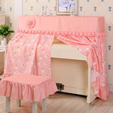 Qfdian  155x40x130 Simple Lace Piano Covers Piano Full Cover Fabric Middle Opening Piano Cover Dust Cover with Stool Cloth