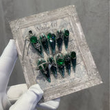 Qfdian 10Pcs High Quality Handmade Press on Nails Heavy Industry Diamond Decoration Luxury Dark and niche style Spicy Girl Nail Diamond