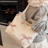 Qfdian New Women Chic Bow All Match Underarm Bag Fashion Casual All Match Underarm Bag Sweet Y2k Aesthetic Fairy Elegant Handbags