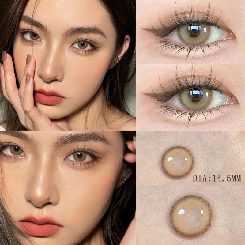 Qfdian 2PCS  Red Color Contact Lenses Large Diameter 14.5mm Myopia Degree Colored Lens Blue Beauty Pupil Makeup One Year Use