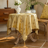 Qfdian  Jacquard Polyester Fabric Dining Room Tablecloth Embroidery Bamboo Leaf Pattern Retro Table Cloth New Chinese Style Home Decor