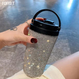 Qfdian  Luxury Rhinestone Tumbler Stainless Steel Thermal Water Bottle Insulated Coffee Mug With Handle Reusable Vacuum Thermal Cup