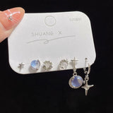 Qfdian 6PCS Y2K Punk Crystal Star Moon Pendant Earring Set For Women Girl Men Gothic Vintage Aesthetic Grunge Jewelry Ear Accessories