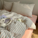Qfdian  Nordic Bedding Set Pure Cotton Striped Duvet Cover Set Soft Flat Sheet Single Queen Size Double Bed Sheet Set For Bedroom Decor