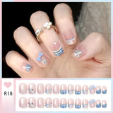 Qfdian  24pcs Bowknots Love Heart Pattern Press On Nails Cute Fresh Short Round French Style False Nails Korean Sweet Wearable Fake Nail