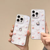 Qfdian Transparent Strawberry Pearl Bow Soft Phone Case for iPhone 16 Pro Max Fundas Cover for iPhone 11 12 13 14 15 Pro Max Back Cover